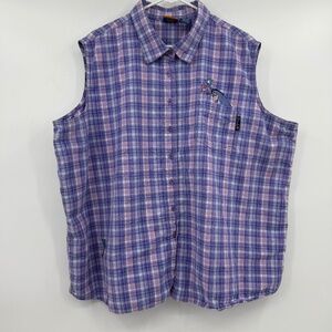 Winnie The Pooh Top Women 26/28W Purple Plaid Sleeveless Buttons Disney Vintage